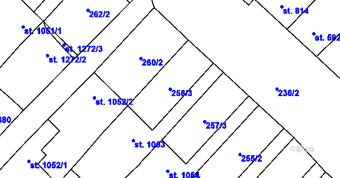 Parcela st. 258/3 v KÚ Velké Bílovice, Katastrální mapa