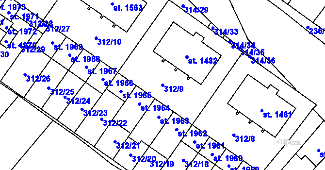 Parcela st. 312/9 v KÚ Velké Bílovice, Katastrální mapa