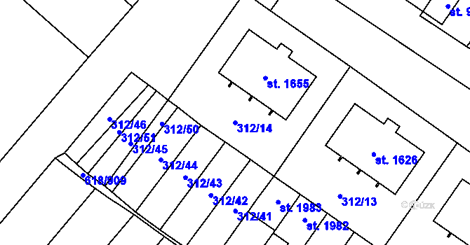 Parcela st. 312/14 v KÚ Velké Bílovice, Katastrální mapa