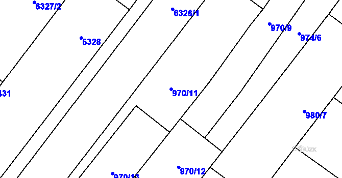 Parcela st. 970/11 v KÚ Velké Bílovice, Katastrální mapa