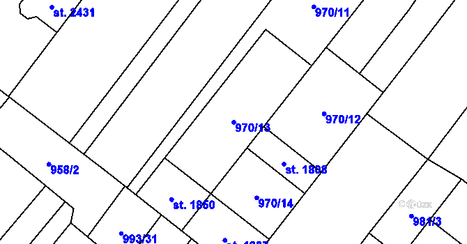 Parcela st. 970/13 v KÚ Velké Bílovice, Katastrální mapa