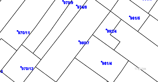 Parcela st. 980/7 v KÚ Velké Bílovice, Katastrální mapa