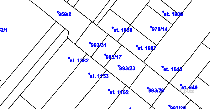 Parcela st. 993/17 v KÚ Velké Bílovice, Katastrální mapa