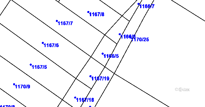 Parcela st. 1166/5 v KÚ Velké Bílovice, Katastrální mapa