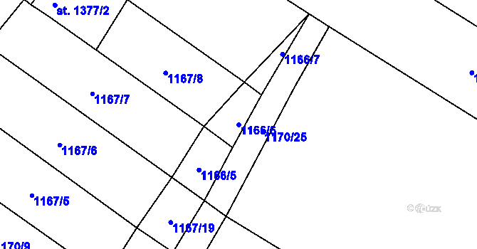 Parcela st. 1166/6 v KÚ Velké Bílovice, Katastrální mapa