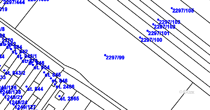Parcela st. 2297/99 v KÚ Velké Bílovice, Katastrální mapa
