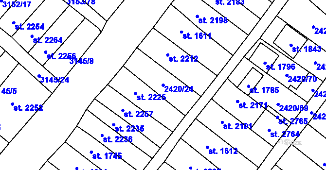 Parcela st. 2420/24 v KÚ Velké Bílovice, Katastrální mapa