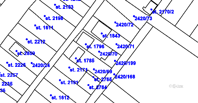 Parcela st. 2420/70 v KÚ Velké Bílovice, Katastrální mapa