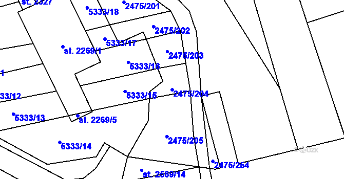 Parcela st. 2475/204 v KÚ Velké Bílovice, Katastrální mapa