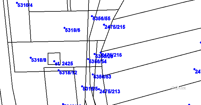 Parcela st. 2475/216 v KÚ Velké Bílovice, Katastrální mapa
