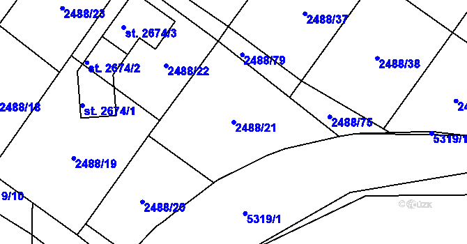 Parcela st. 2488/21 v KÚ Velké Bílovice, Katastrální mapa