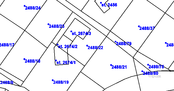 Parcela st. 2488/22 v KÚ Velké Bílovice, Katastrální mapa