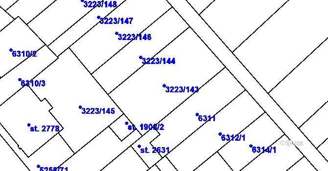 Parcela st. 3223/143 v KÚ Velké Bílovice, Katastrální mapa