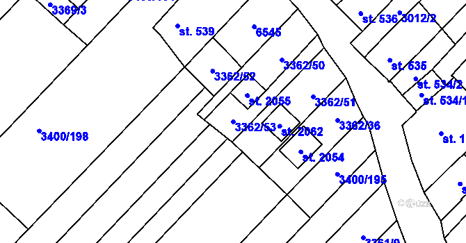 Parcela st. 3362/53 v KÚ Velké Bílovice, Katastrální mapa