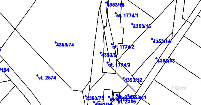 Parcela st. 4353/9 v KÚ Velké Bílovice, Katastrální mapa