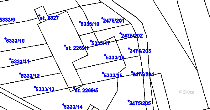 Parcela st. 5333/16 v KÚ Velké Bílovice, Katastrální mapa