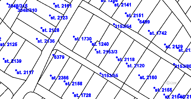 Parcela st. 2153/3 v KÚ Velké Bílovice, Katastrální mapa