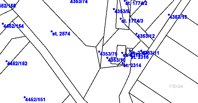 Parcela st. 4353/75 v KÚ Velké Bílovice, Katastrální mapa