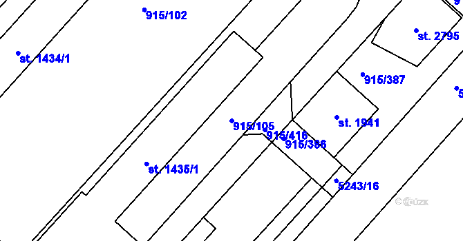 Parcela st. 915/105 v KÚ Velké Bílovice, Katastrální mapa