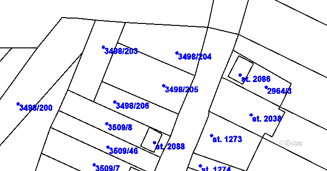 Parcela st. 3498/205 v KÚ Velké Bílovice, Katastrální mapa
