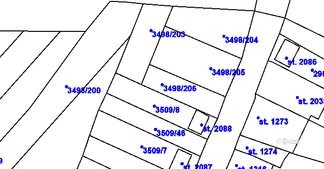 Parcela st. 3498/206 v KÚ Velké Bílovice, Katastrální mapa
