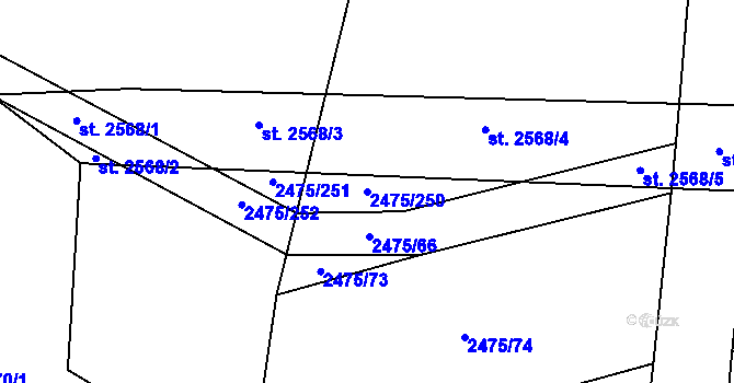 Parcela st. 2475/250 v KÚ Velké Bílovice, Katastrální mapa