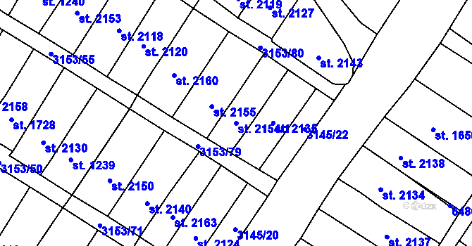 Parcela st. 2154/1 v KÚ Velké Bílovice, Katastrální mapa
