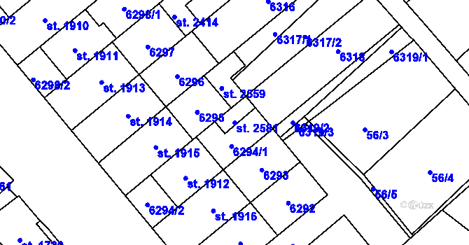 Parcela st. 2581 v KÚ Velké Bílovice, Katastrální mapa