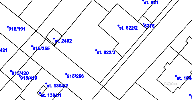 Parcela st. 822/3 v KÚ Velké Bílovice, Katastrální mapa