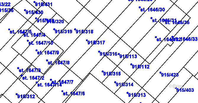 Parcela st. 915/316 v KÚ Velké Bílovice, Katastrální mapa