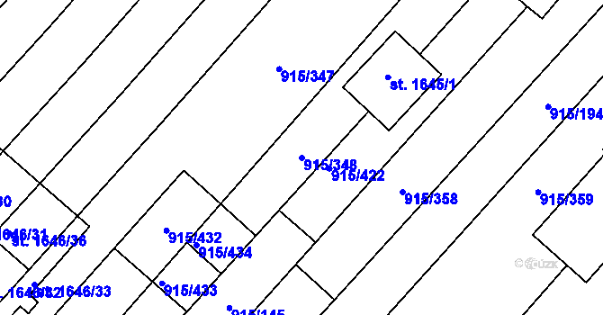 Parcela st. 915/348 v KÚ Velké Bílovice, Katastrální mapa