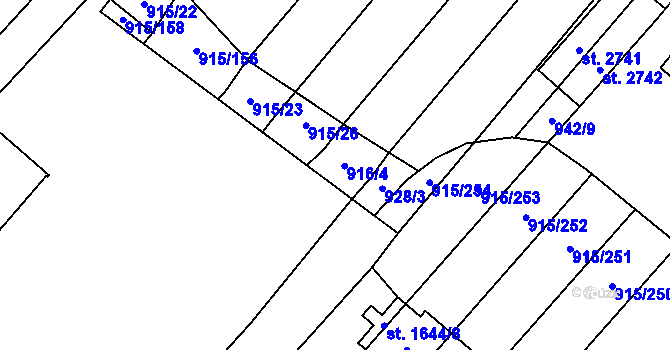 Parcela st. 915/364 v KÚ Velké Bílovice, Katastrální mapa