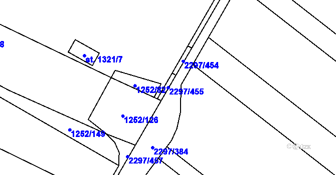 Parcela st. 2297/455 v KÚ Velké Bílovice, Katastrální mapa