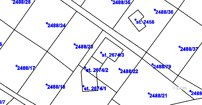 Parcela st. 2674/3 v KÚ Velké Bílovice, Katastrální mapa