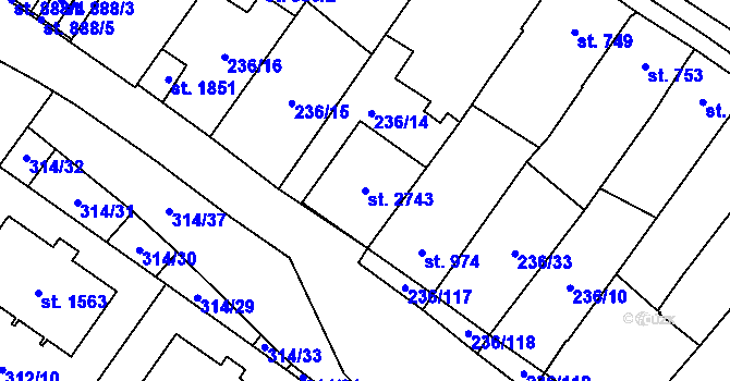 Parcela st. 2743 v KÚ Velké Bílovice, Katastrální mapa