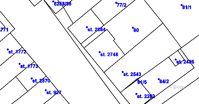 Parcela st. 2748 v KÚ Velké Bílovice, Katastrální mapa