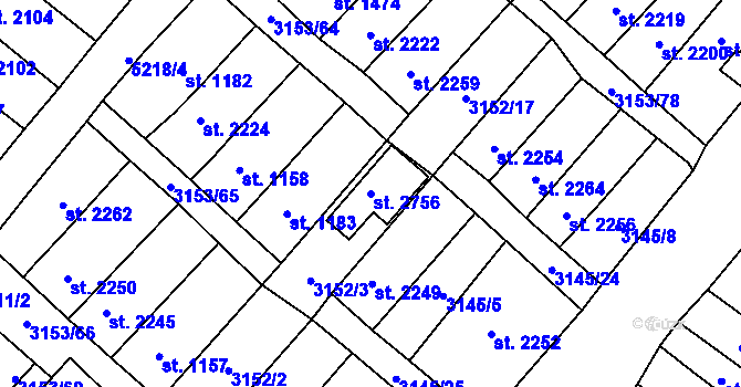Parcela st. 2756 v KÚ Velké Bílovice, Katastrální mapa