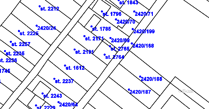 Parcela st. 2764 v KÚ Velké Bílovice, Katastrální mapa