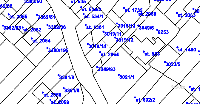 Parcela st. 2864 v KÚ Velké Bílovice, Katastrální mapa