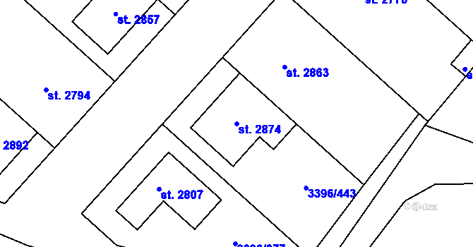 Parcela st. 2874 v KÚ Velké Bílovice, Katastrální mapa