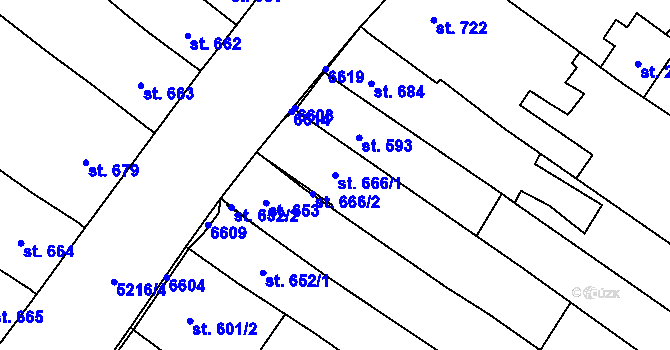 Parcela st. 666/1 v KÚ Velké Bílovice, Katastrální mapa