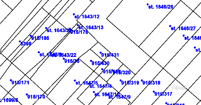 Parcela st. 915/431 v KÚ Velké Bílovice, Katastrální mapa