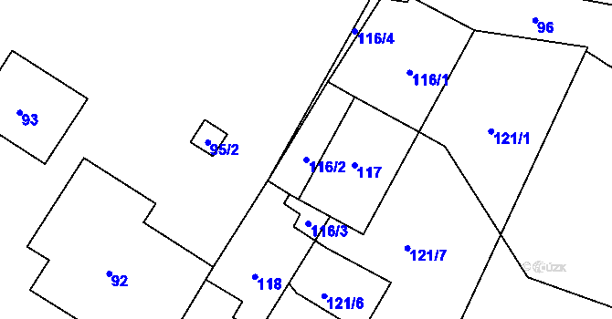 Parcela st. 116/2 v KÚ Velké Březno, Katastrální mapa