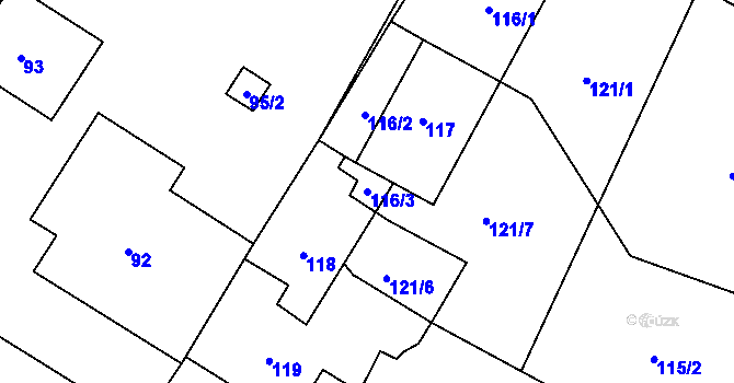 Parcela st. 116/3 v KÚ Velké Březno, Katastrální mapa