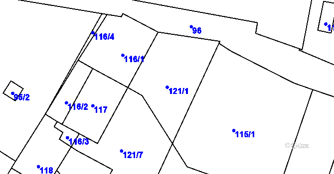 Parcela st. 121/1 v KÚ Velké Březno, Katastrální mapa