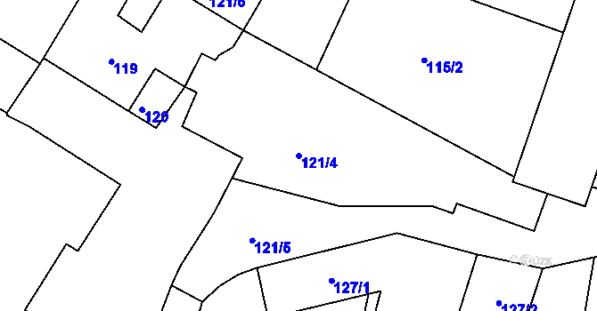 Parcela st. 121/4 v KÚ Velké Březno, Katastrální mapa