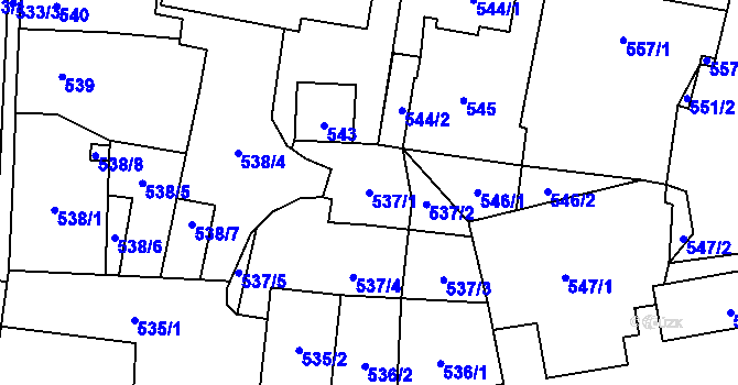 Parcela st. 537/1 v KÚ Velké Březno, Katastrální mapa