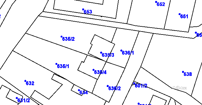 Parcela st. 635/3 v KÚ Velké Březno, Katastrální mapa