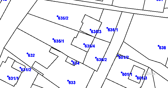 Parcela st. 635/4 v KÚ Velké Březno, Katastrální mapa