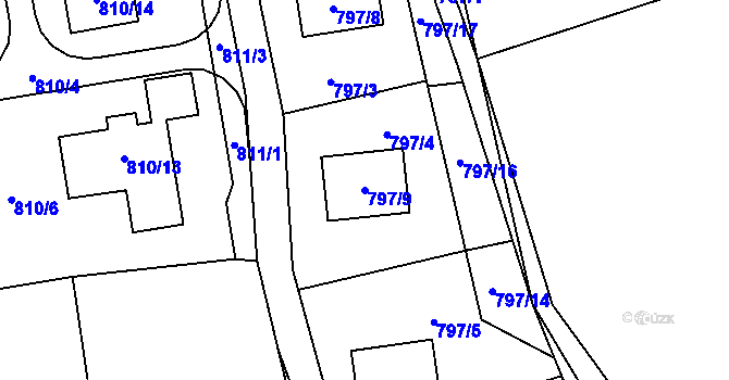 Parcela st. 797/9 v KÚ Velké Březno, Katastrální mapa